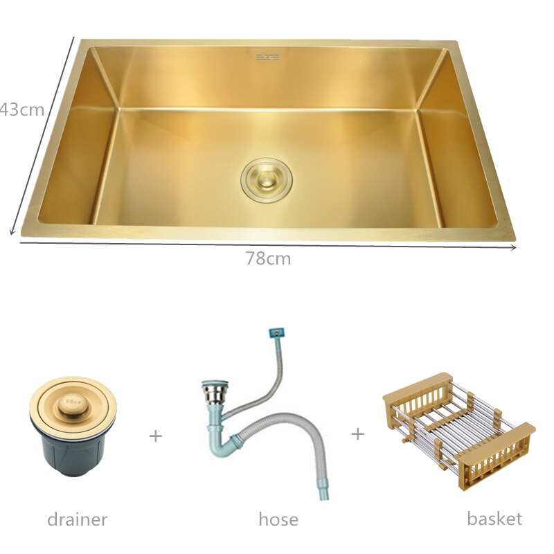 Gold Küche Waschbecken Abtropffläche Perle Schüssel Körper Kanalisation Gold-überzogene Feste Pvd-beenden Badezimmer Zubehör einstellen 114mm Edelstahl stahl