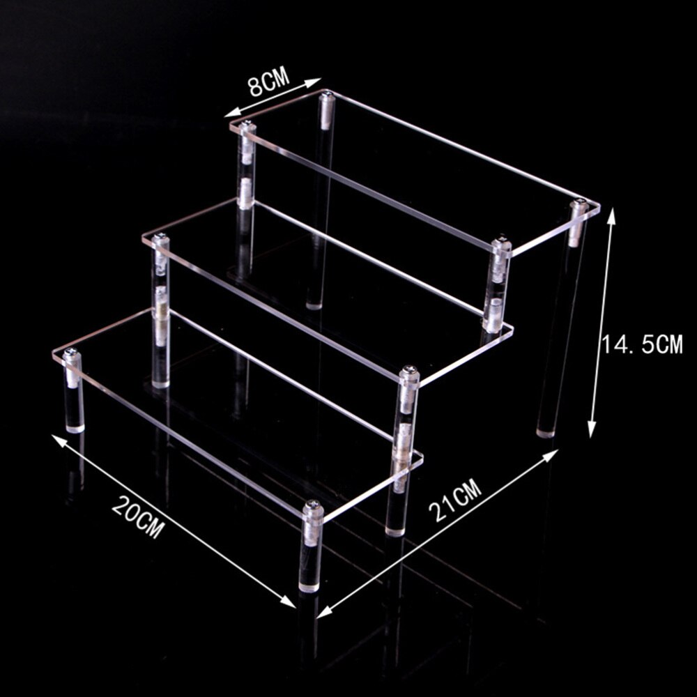 Estante de almacenamiento de acrílico de 3 capas, soporte de vitrina escalonado, organizador de escritorio para modelo (20cm)