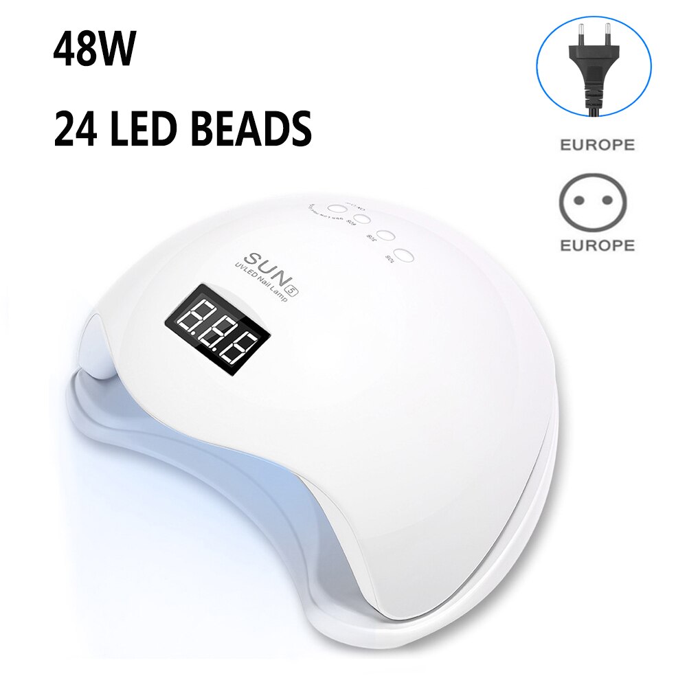 SUN 5 lámpara LED UV secado rápido secador de uñas 54W/48W lámpara de hielo secado Gel herramienta de manicura 24 cuentas LED para todo Gel: 48W white EU
