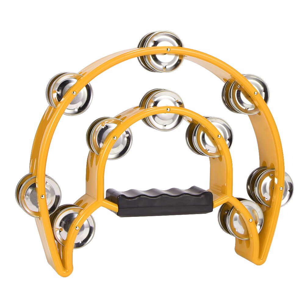 1 pandereta de campanas Orff pandereta de percusión instrumentos musicales campana de mano para compacto tambor de media luna Doble: YELLOW