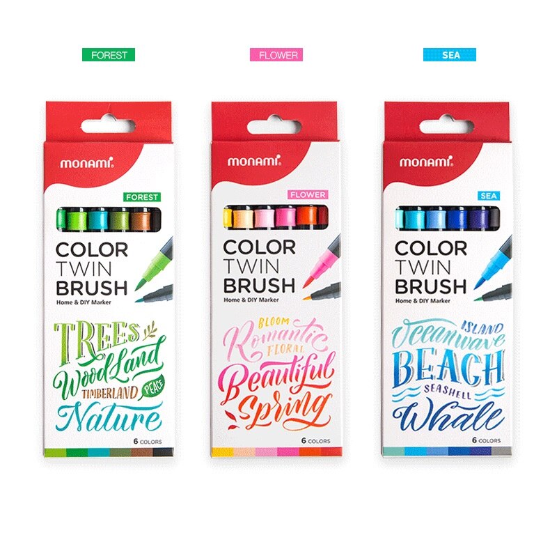 Monami Color Twin Brush Watercolor Brush Pen Double Head Art Markers Sketching Painting Brush Lettering 04038: 18 full colors