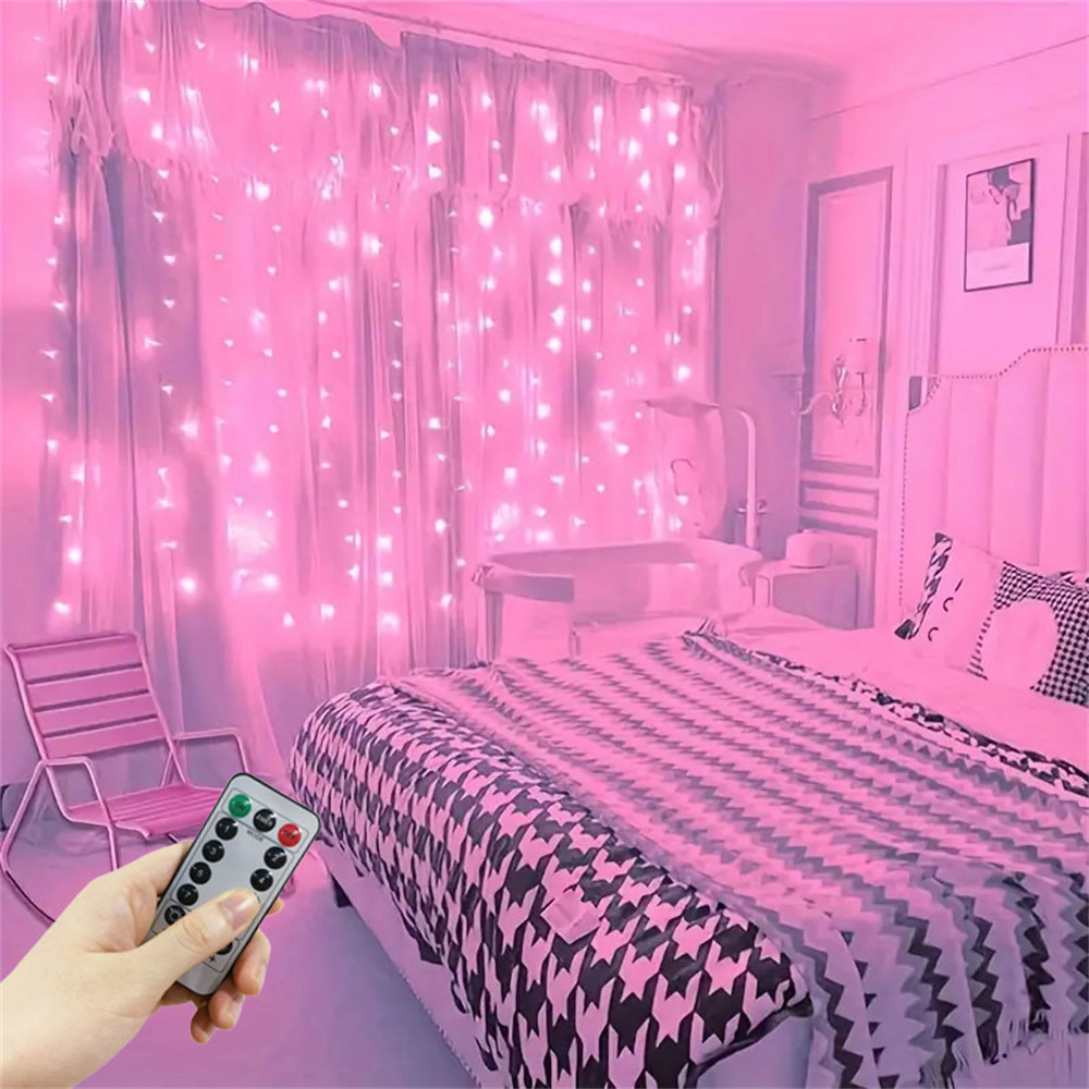 Guirnalda de luces LED para cortina, 8 modos, Control remoto por USB, guirnaldas de luces, decoración navideña para boda, dormitorio, lámpara de Año