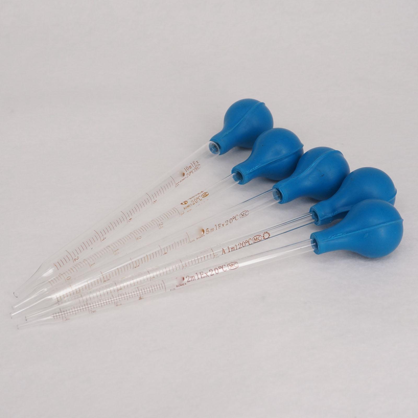 Pipeta graduada de vidrio, 1-10ml, con bombilla de goma, dispensado de cuentagotas para química de laboratorio