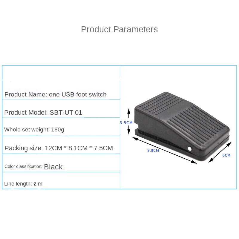 Pedal de teclado con interruptor de pie USB de 2m para PC HID, Control de interruptor de acción USB, funciones de tecla de preprogramación, juego de ratón para PC