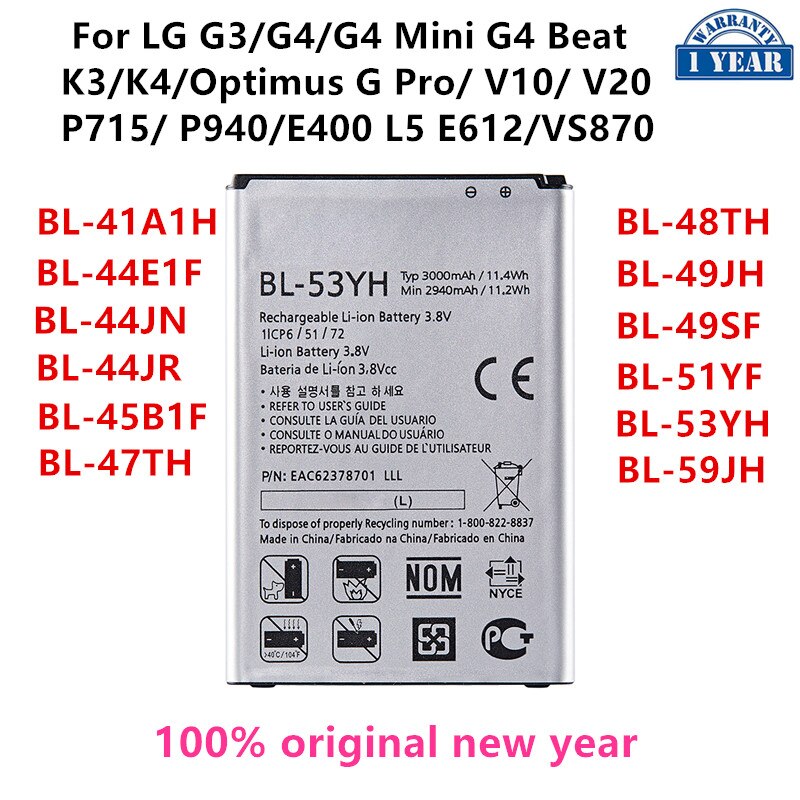 BL-41A1H BL-44E1F BL-44JN BL-44JR BL-45B1F BL-47TH BL-48TH BL-49JH BL-49SF BL-51YF BL-53YH BL-59JH Batterij Voor Lg G3/G4/V10/V20