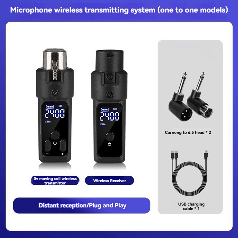 UHF Wireless Microphone Converter XLR Rechargeable Transmitter & Receiver Microphone For 0V Dynamic Microphones