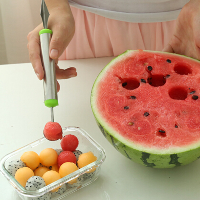 1 pc Double-End Kitchen Dual Function Stainless Steel Ice Cream Fruit Salad Scoop Spoon Baller Melon Carving Cutter