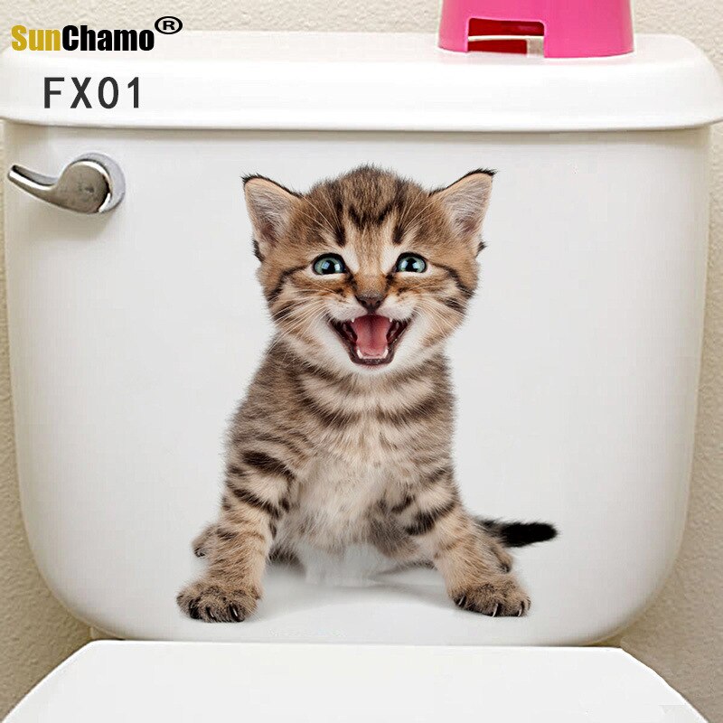 Grappige Hond Kat 3d Gat Wc Stickers Voor Wasruimte Huis Decoratie Diy Ainimals Pvc Muurschilderingen Cartoon Puppy Kitten Kids decals