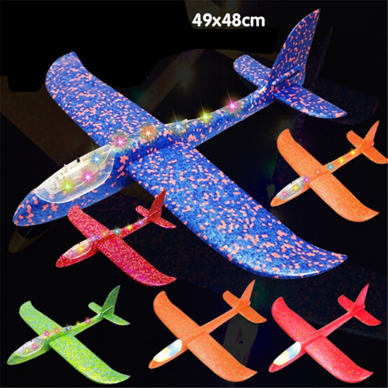 1 Uds. Pequeños y de goma, modelo de avión de lanzamiento manual, Avión de juguete de inercia Led, Avión de vuelo ligero, lanzamiento, planeador