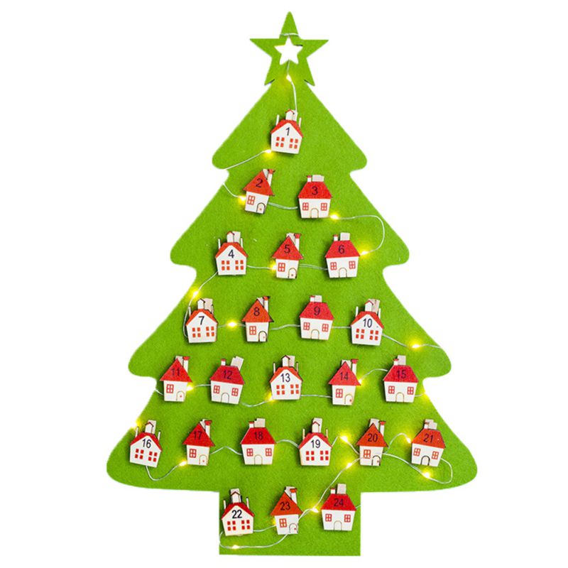 Hanging Fabric Christmas Tree Lighted Countdown Advent Calendar for Xmas Decorations Kid Toys Christmas Hanging Ornament: Green