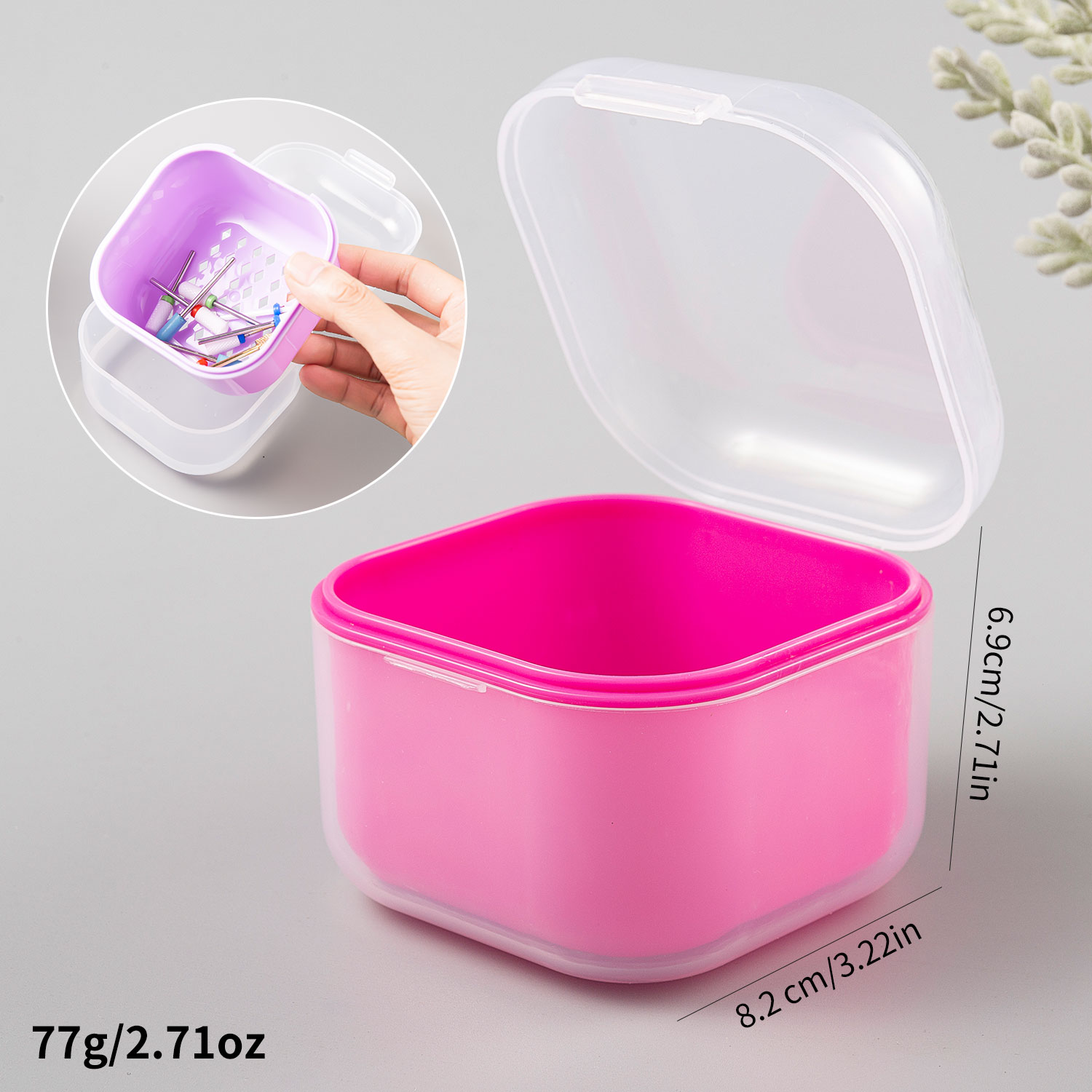 Brocas quadradas de dupla camada para filtragem de unhas, caixa de desinfecção de imersão, ferramentas para unhas, estojo de armazenamento, escova de manicure, recipiente de limpeza: Cáqui escuro