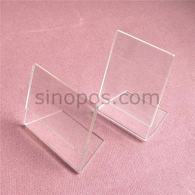 Acrylic Small Sign Holder 4x6cm, L-shape stand plastic glass ware jewelry advertising frame price tag signs card display plexi