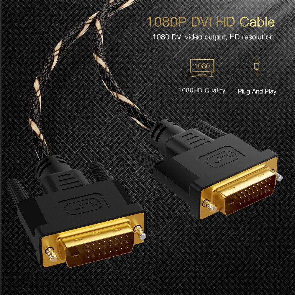 Trenza DVI 24 + 1 Cable DVI para 1080P TV PS3 Loptap PCProjector chapados en oro adaptador macho a macho de 0,5 m 1m 1,8 m 3m 5m 10m 15m