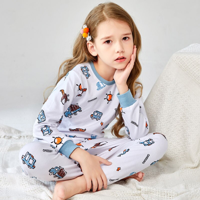 Cartoon Children Long Sleeve Pajamas Boy Girl Spring Autumn Sleepwear Baby Nightwear Suit Child Clothes Kids Lovely Pyjamas Set