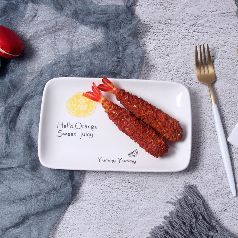 8 Inch Square Cute Ceramic Plate Unique Dinner Set Dish Dessert Plate Dinnerware Cake Tray Good Morning