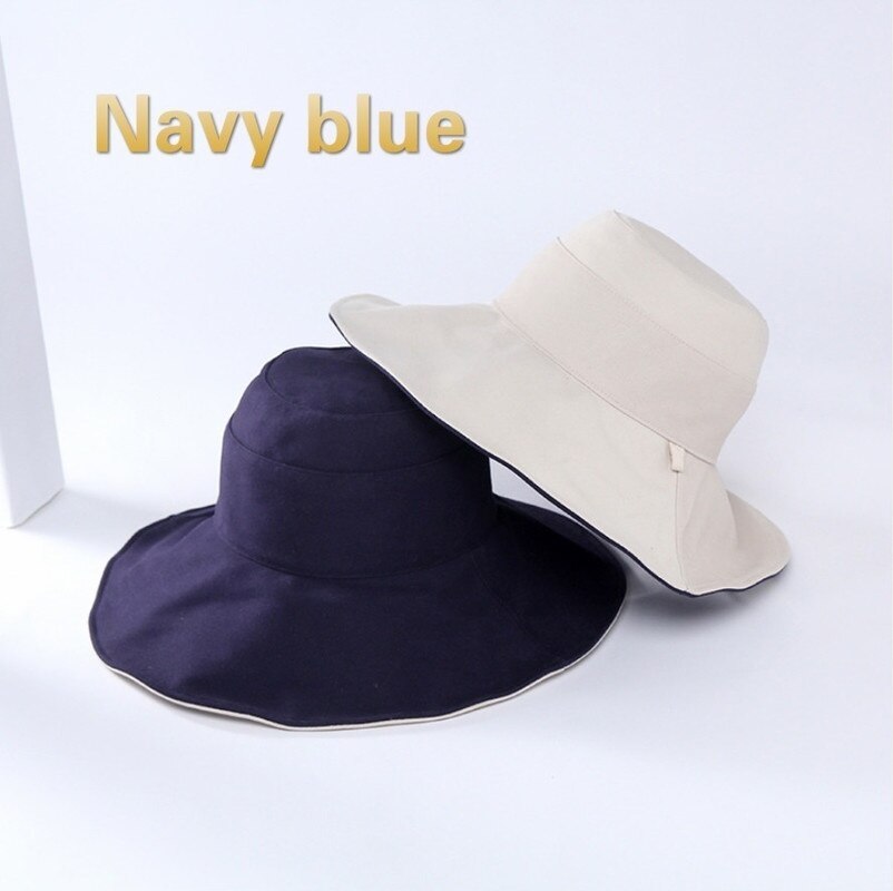 GOUTER Both Sides Broad-brimmed Hat Japanese Style Women Outdoor UV Protection Bucket Hat Foldable Wide Brim Hat Beach Sun Hat: navy blue