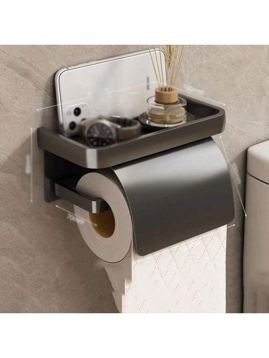 Toiletpapirholder, vægmonteret papirrulleholder med selvklæbende eller skruede kanter, multifunktionel badeværelsesopbevaringsfordeler: Grøn