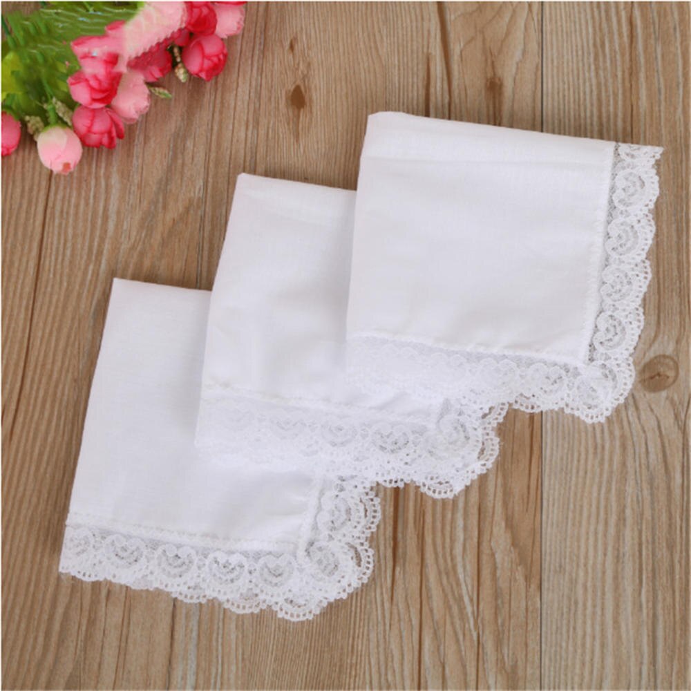 White Cotton Lace Border Small Handkerchief DIY Adult Blank Lace Hankies For Wedding Pocket Square For Men &amp; Women 25x25cm