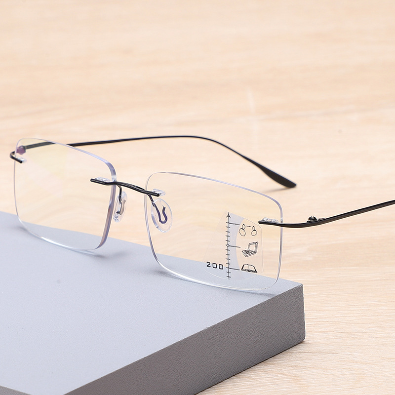Pure Titanium Meekleurende Multifocale Leesbril Progressieve Randloze Afgewerkt Bril Anti-Blue Ray Outdoor Eyewear