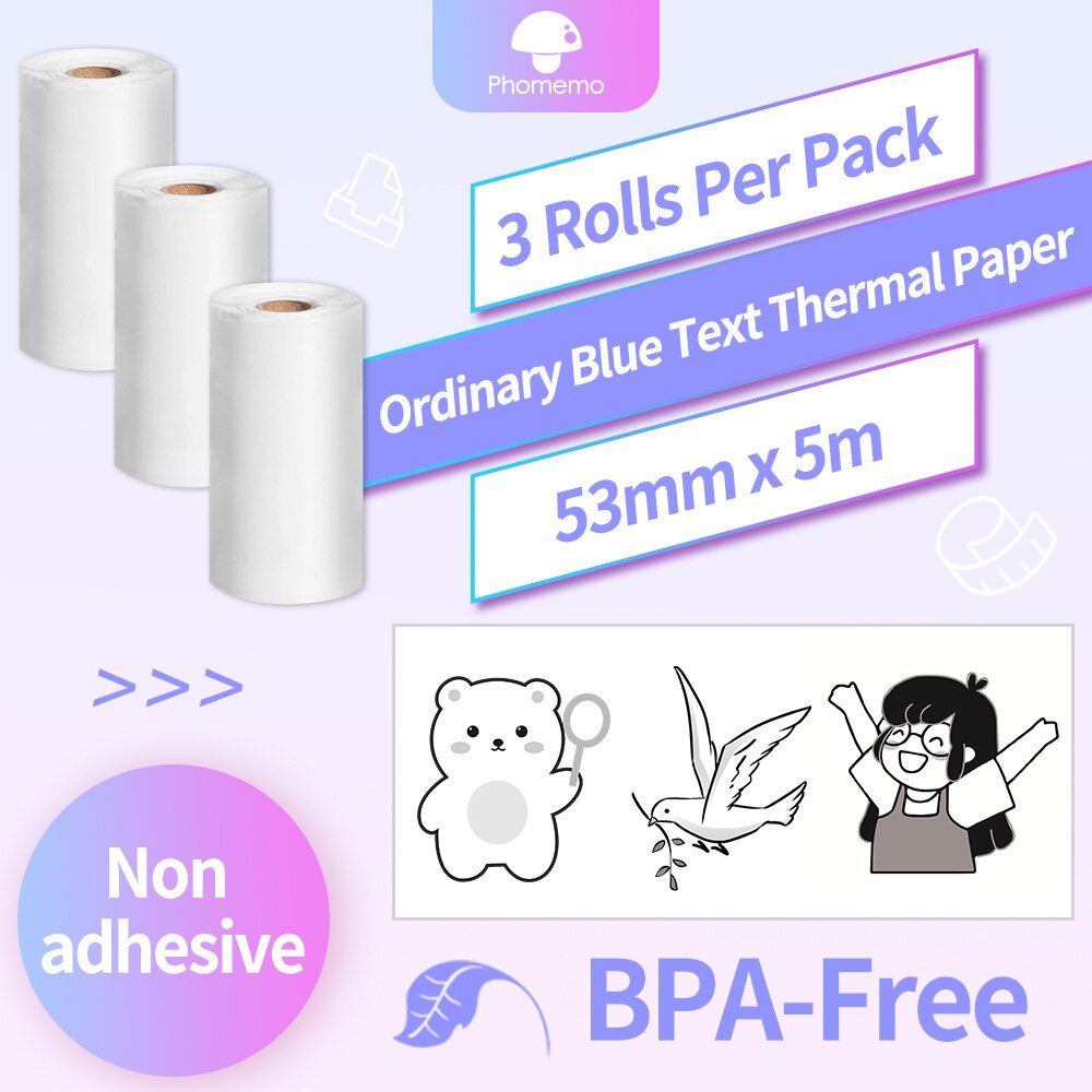 M02 Zelfklevende Thermisch Papier Bpa Gratis Afdrukken Thermische Foto Sticker Rolling Papier Voor Phomemo M02/M02S/m02Pro Mini Printer: NavyBLNon-Adhesi