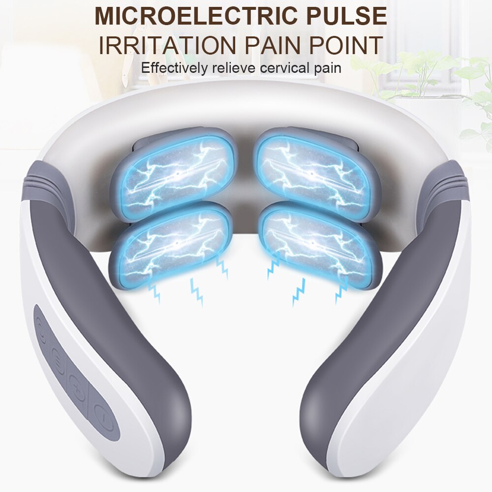 Usb Elektrische Nek Massager Pulse 4 Heads 3D Elektromagnetische Puls Hals Massager Ver Infrarood Verwarming Pijnbestrijding Cervicale