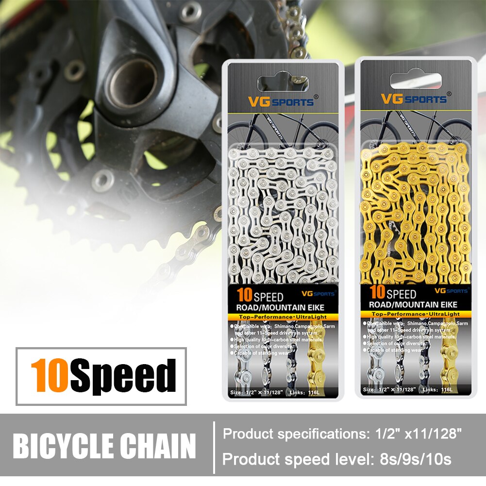 VG Sports Bicycle Chain 8 9 10 11 Speed Bicycle Chain Ultralight Bike Chain 116 Links MTB Road Bike Half Hollow Chain Bike Tools
