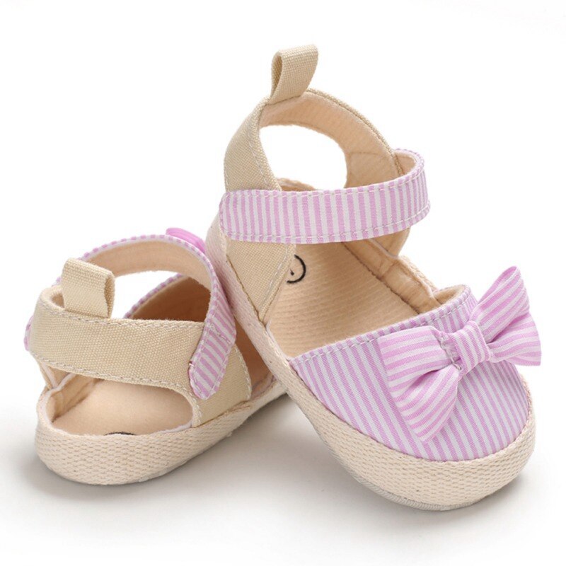 Summer Baby Girl Sandals Cotton Canvas Striped Bow Baby Girl Princess Shoes Newborn Baby Shoes Beach Sandals