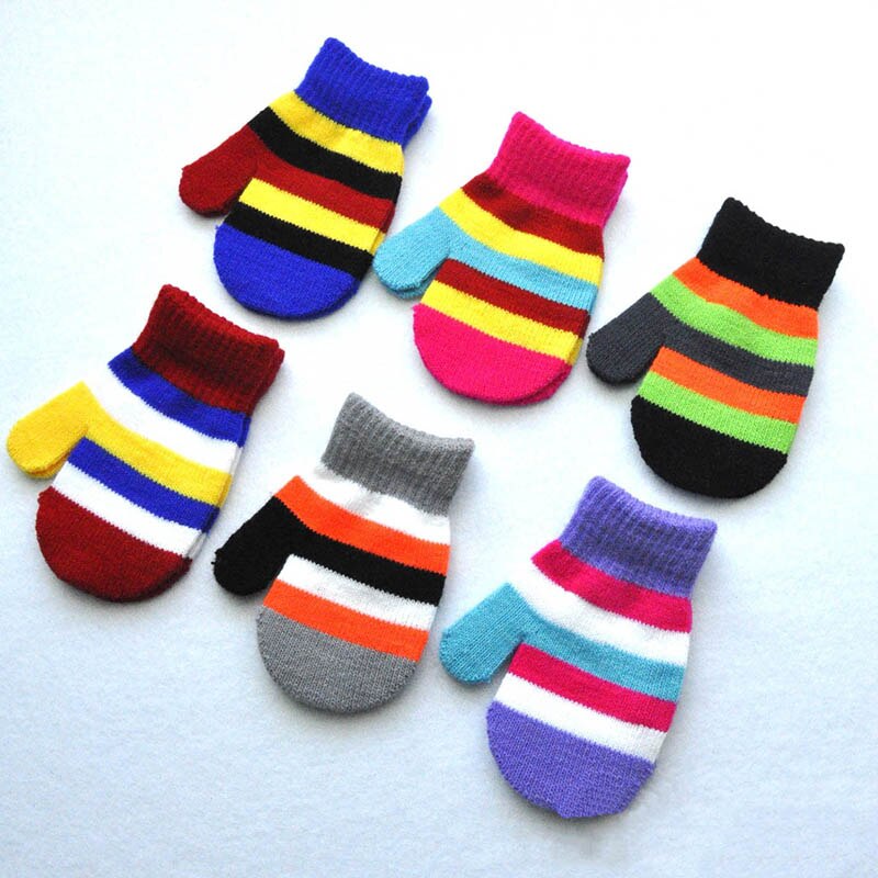 Novo Inverno Luvas de Malha Luvas Do Bebê Da Menina do Menino Bonito Doce Cor Rainbow Crianças Quentes Luvas Meninos Meninas