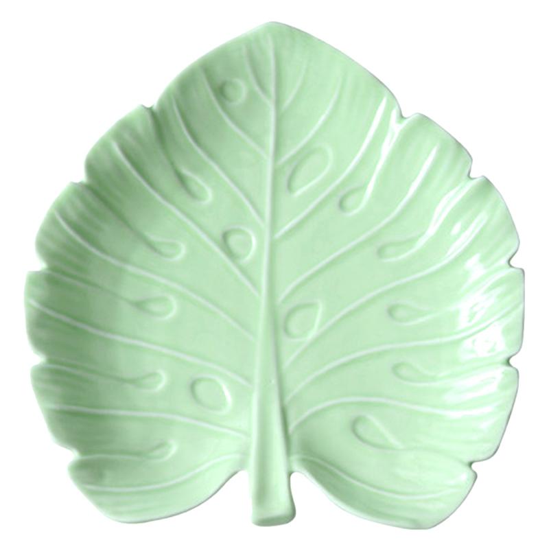 Leaf Shape Ceramic Dessert Tray Food Serving Tray Food Tray Food Container Dessert Plate for Banquets Restaurant Party: Light Green