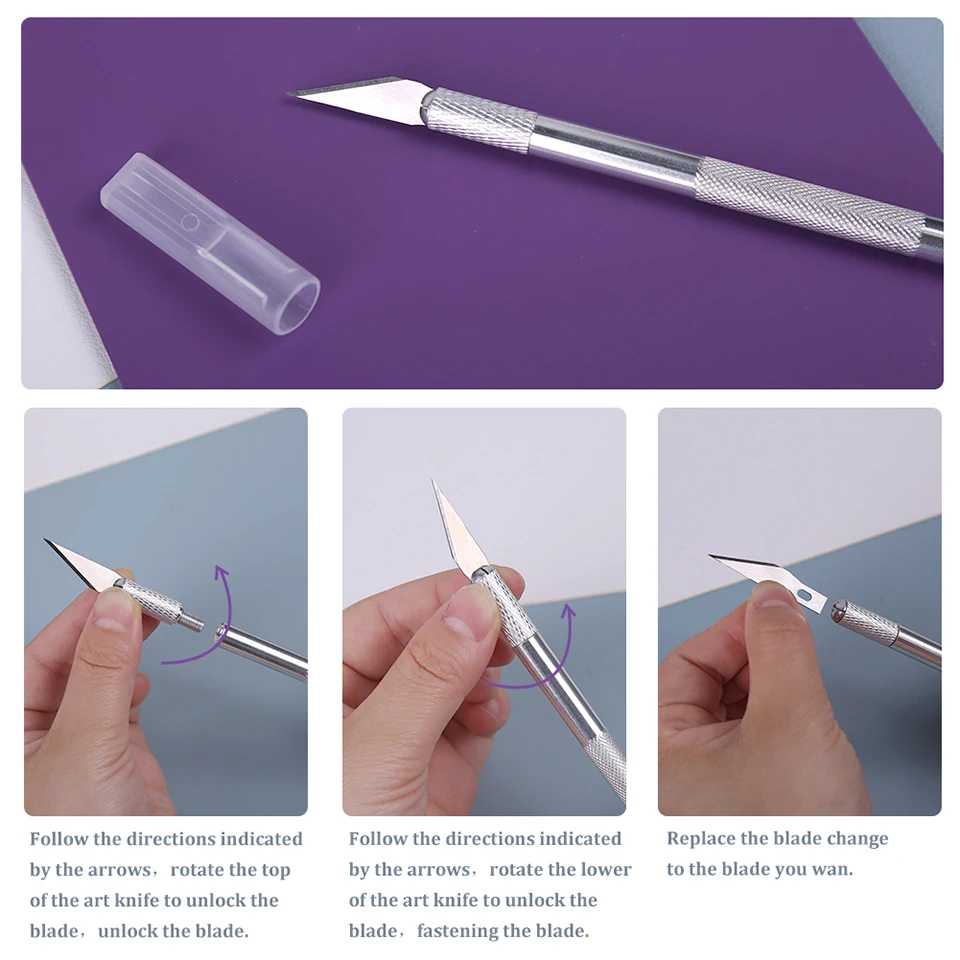 Fniiva-cortador de grabado con hoja de 5 uds., mango de Metal, escultura artesanal, papel, cuchillo antideslizante, herramientas de cuero de mano para reparación DIY