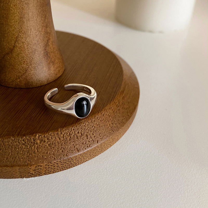 Anello da dito aperto in argento 925 pietra nera multistrato Punk geometrico impilabile per le donne ragazza gioielli regalo Dropship all'ingrosso: WHITE
