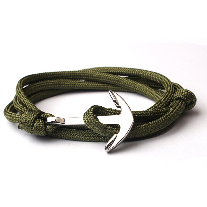 NIUYITID-pulsera de ancla de la amistad para hombre y mujer, brazalete de cuerda de nailon multicapa, hecho a mano, azul marino, joyería: army green