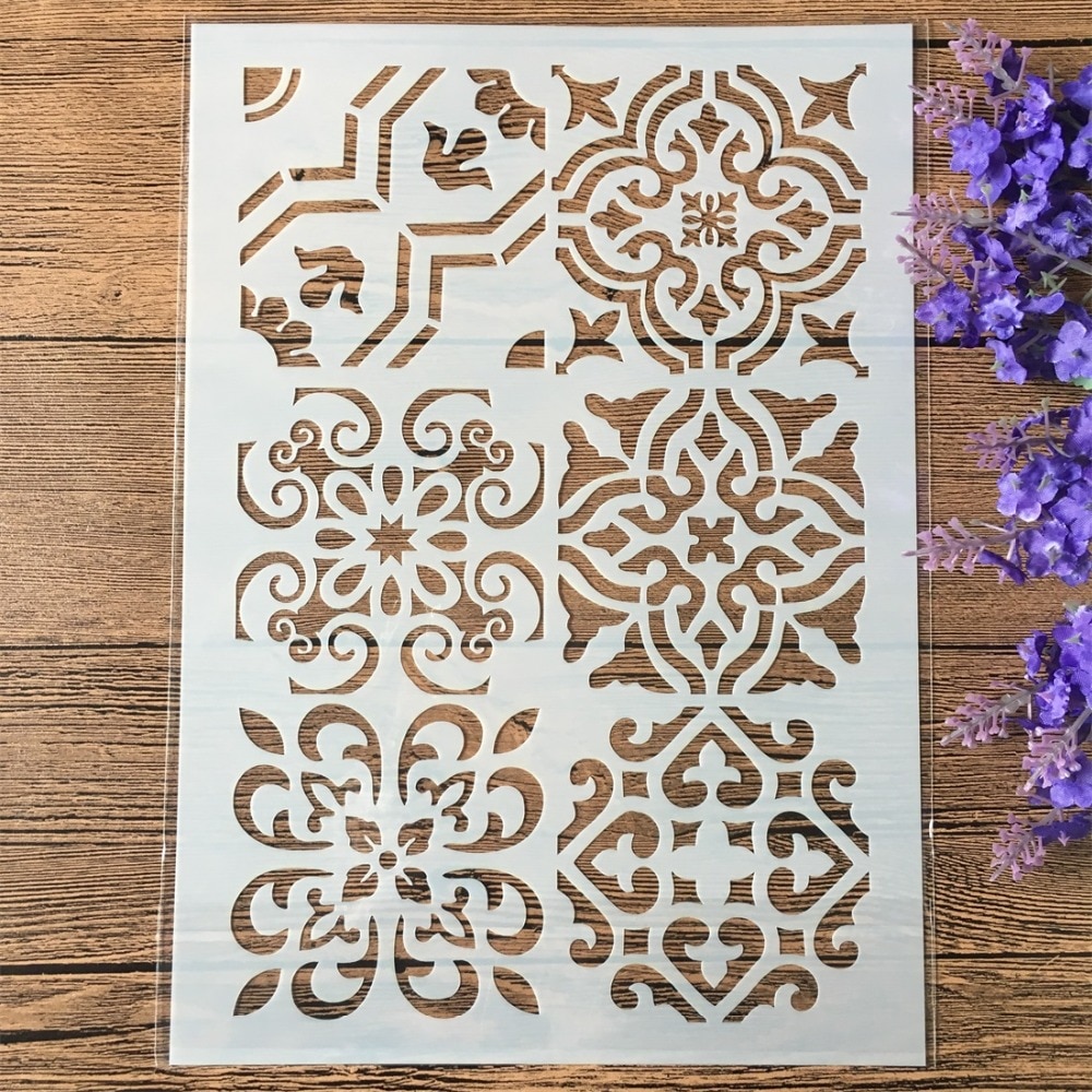 2Pcs A4 Square Frame Texture DIY Craft Layering Stencils Painting Scrapbooking Stamping Embossing Album Paper Template