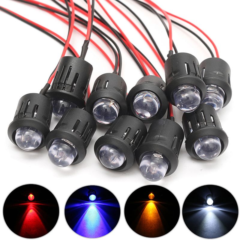 10PC 10mm Constant LED Lamp Bead 12V Pre-wired Red Yellow Blue White Emitting Diodes Ultra Bright LED Plastic Indicator Light