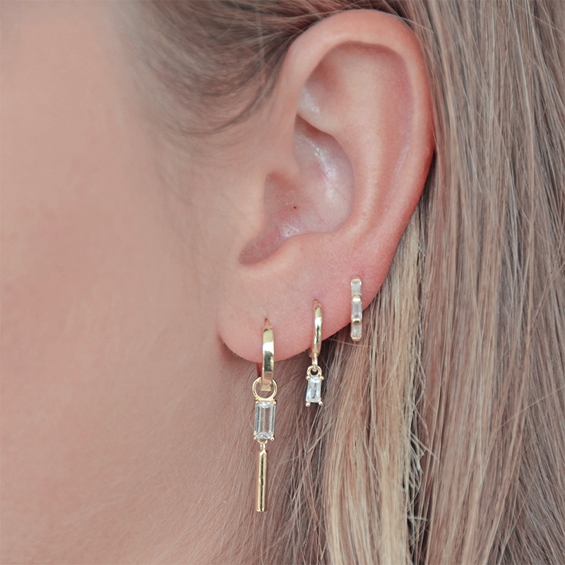 Romad 3Pcs Ins Persoonlijkheid Zirconia Oorbellen Vrouwen Trendy Goud Kleur Wit Zirconia Hoops Oorbellen Meisjes Party