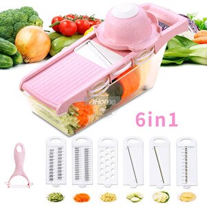 Mandoline snijder groentesnijder multifunctionele fruit aardappelschiller wortelrasp mand groentesnijder keukenaccessoires: 6 in 1