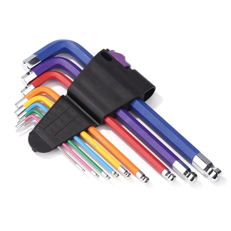 9pcs Allen L Key Wrench Hexagon Torx Star Spanner Anticorrosion Wear-resisting Colour Coding Industry Home Maintenance Tool