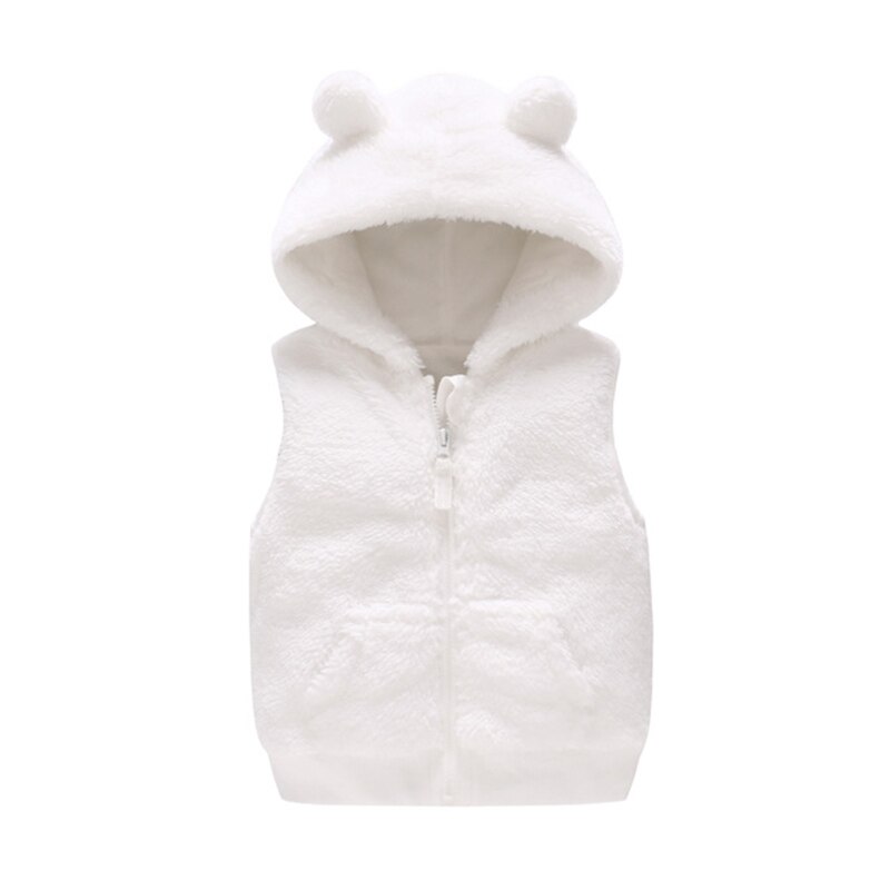 Winter Baby Vest Jongens Meisjes Kleding Warme Pluche Cartoon Hooded Kinderkleding Mouwloze Jassen Uitloper Baby Vest: White / 24M