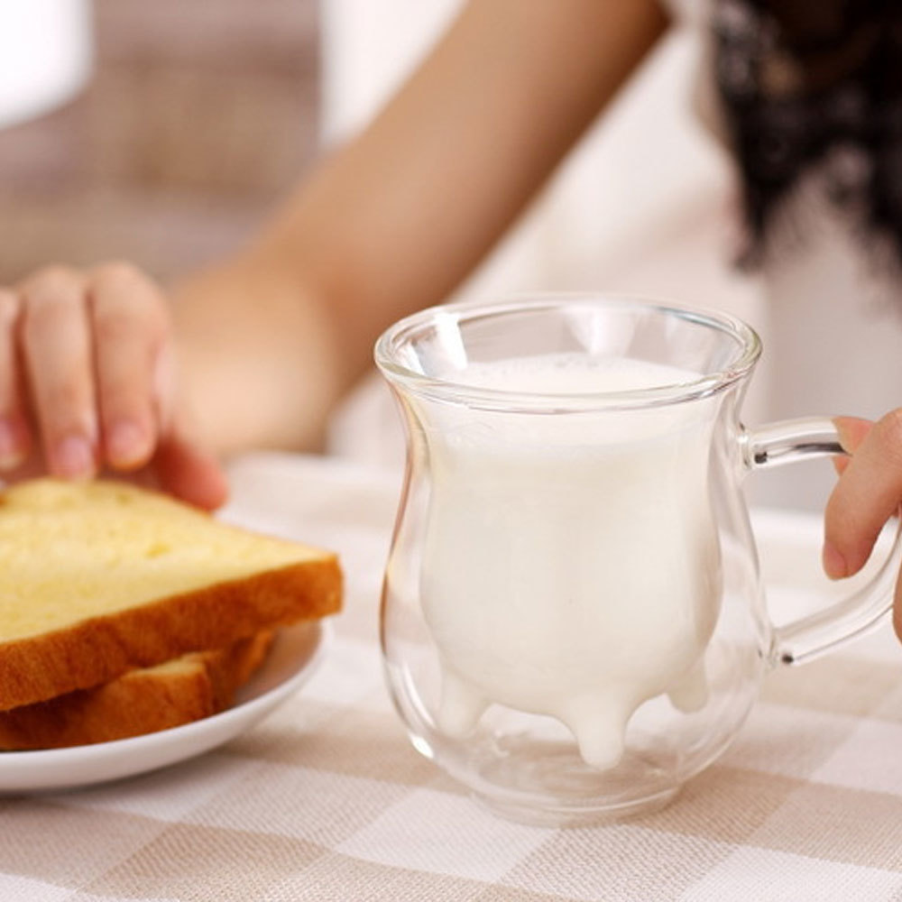 Cute Milk Mug Double Layer Heat-resistant Glass Cow Cups Clear Milk Cup For kids Milk Drink Water Juice Coffee Mugs Container