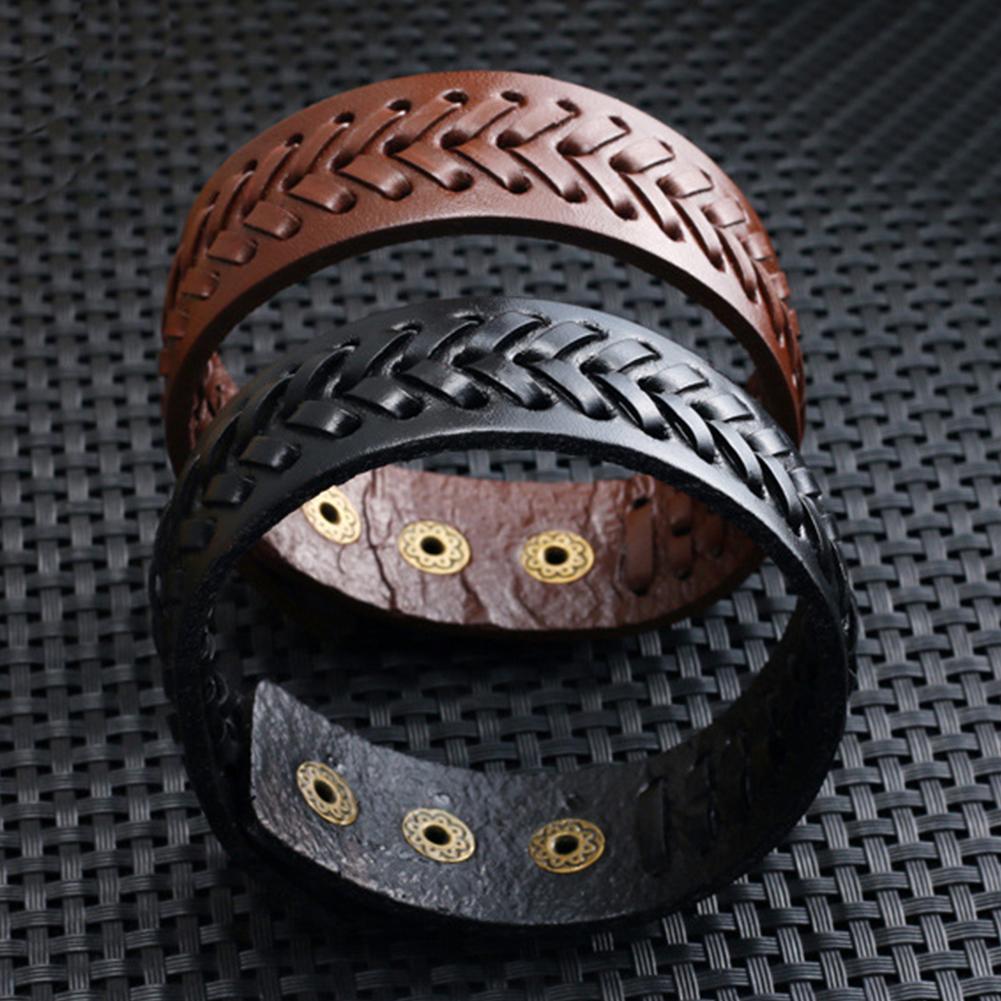 Vintage Mannen Faux Leather Armbanden Brede Gevlochten Armband Manchet Knop Polsband Bangle Mannelijke Pols Band Cadeaus