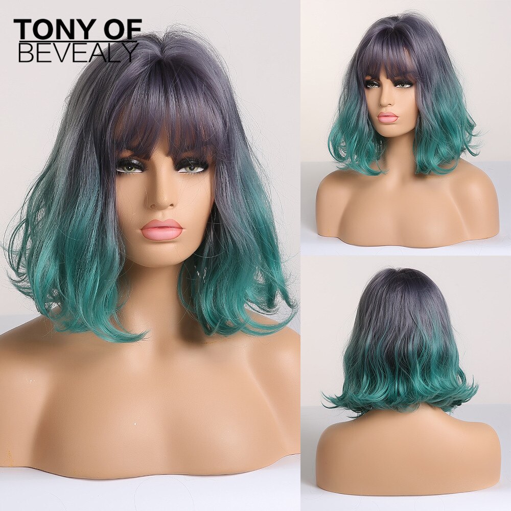 Short Wavy Bob Wigs With Bangs for Womens Cosplay Blonde Natural Hair Wigs Female Synthetic Heat Resistant Fiber: ss157-1