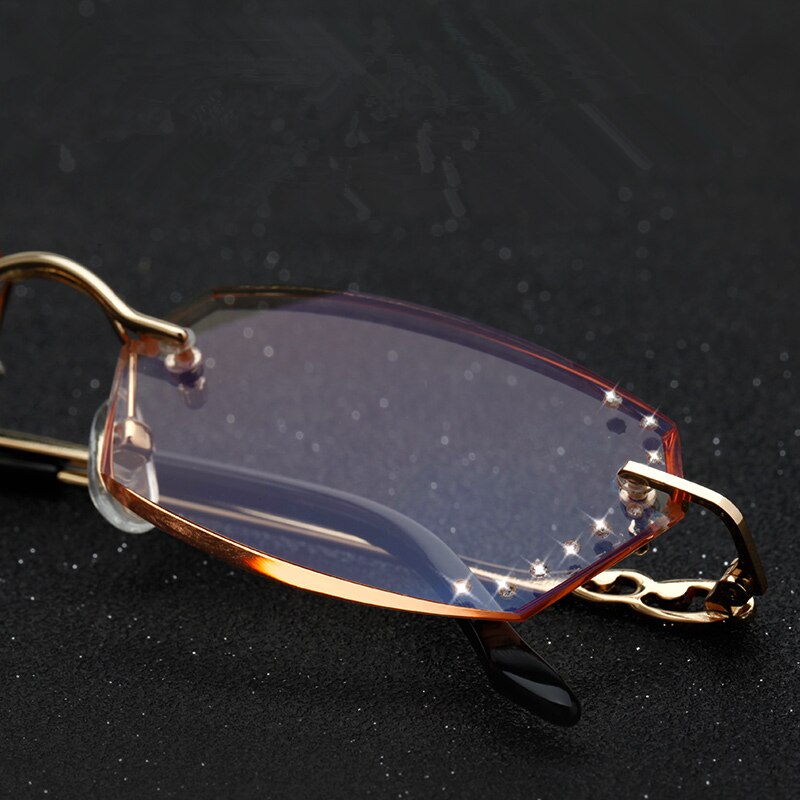 Leesbrillen dames strass leesbrillen computerbrillen voor werk randloos montuur gouden presbyopische optische brillen