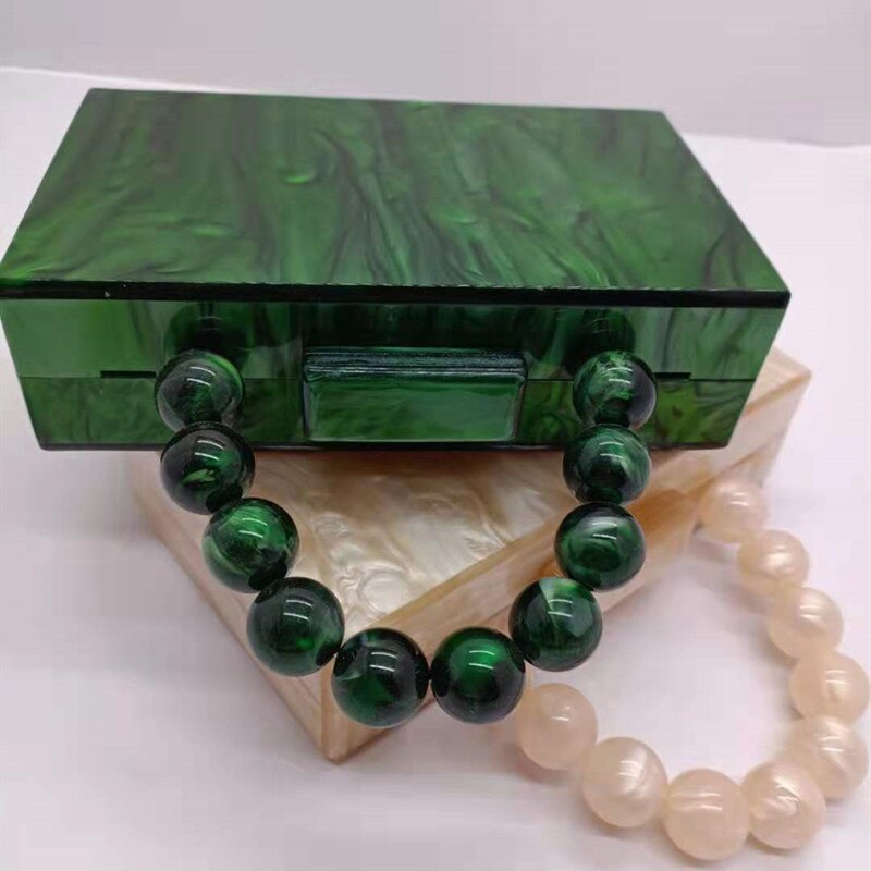 Bolso de mano de acrílico para mujer, pochette de mano de Color verde perla con asa en la parte superior, para , chica de playa, cartera