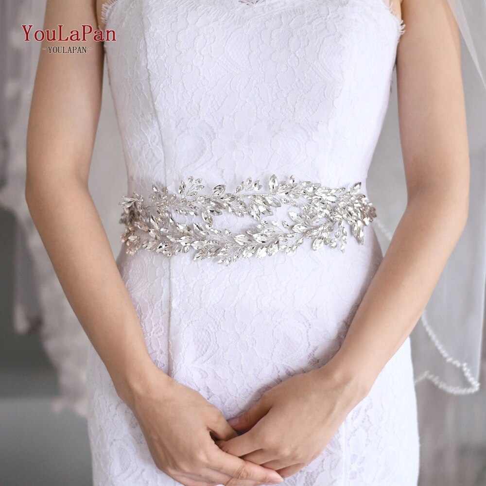 YouLaPan SH304 Handgemachte Strass Gürtel Silber Hochzeit Kleid Gürtel Schärpe Stirnband Prom Abendkleider Zubehör für Frauen