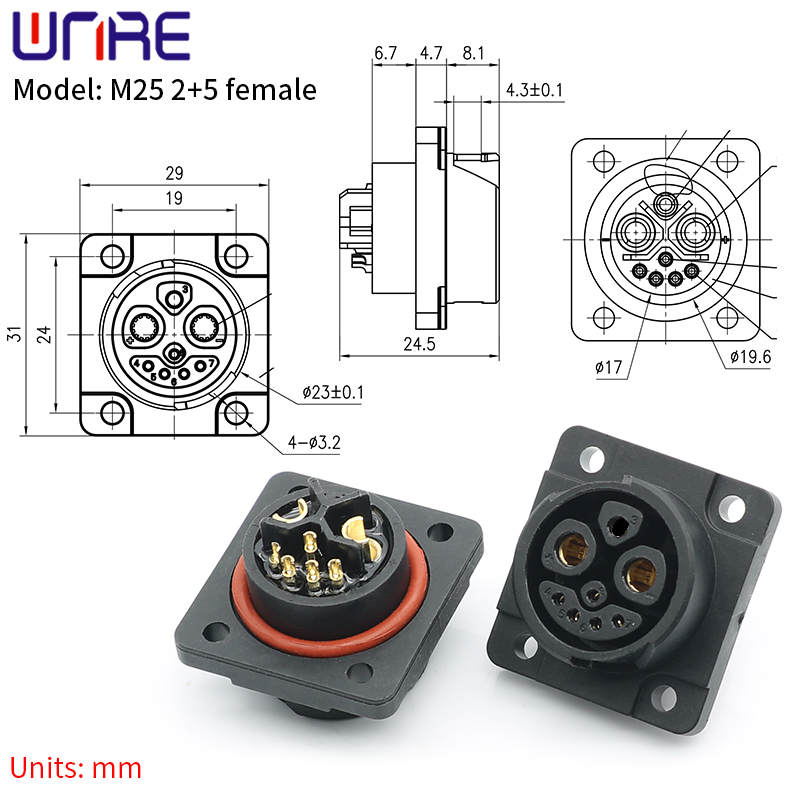 E-BIKE Battery Connector IP67 30-50A Charging Port M25 Plug With Cable Scooter Socket e Bike Plug Batteries: green