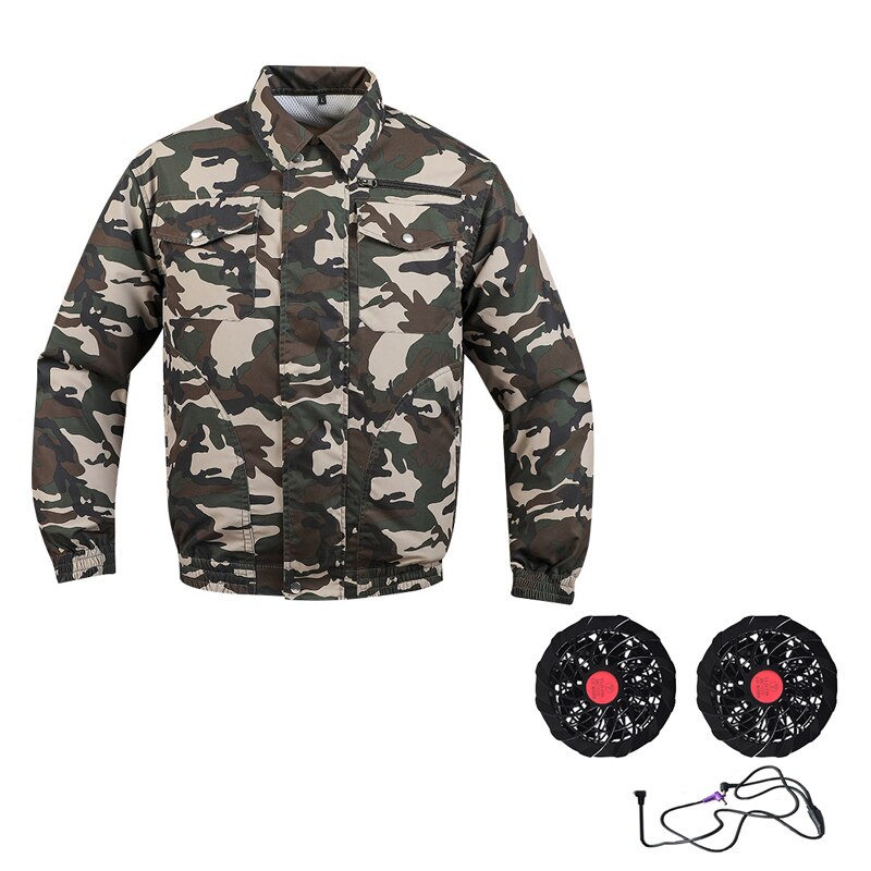 12V USB Cooling Work Clothes Air Conditioning Jacket with 2 Fans UV Resistant Cooling AC Fan for Summer High Temp Outdoor Work: With Fan(Camouflage) / 2XL or 3XL