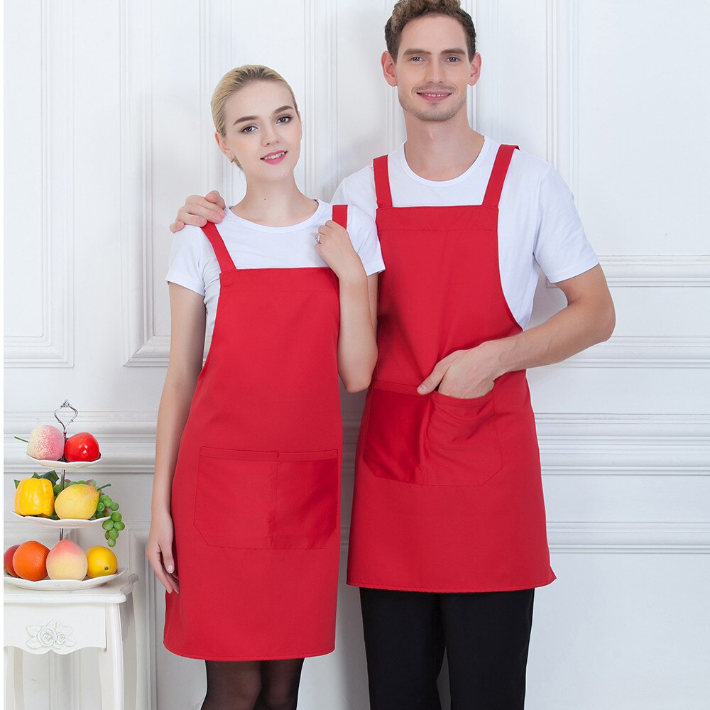 Unisex ren farve kok forklæde mad service restaurant køkken madlavning bbq catering kaffe tjener arbejdstøj uniform: Rød