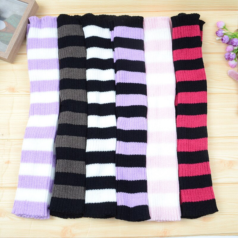 Punk Striped Cool Knit Long Socks Women Outdoor Knee High Elastic Leg Winter Warmers Lady Warm Slim Gothic Hip-hop Rock Sock