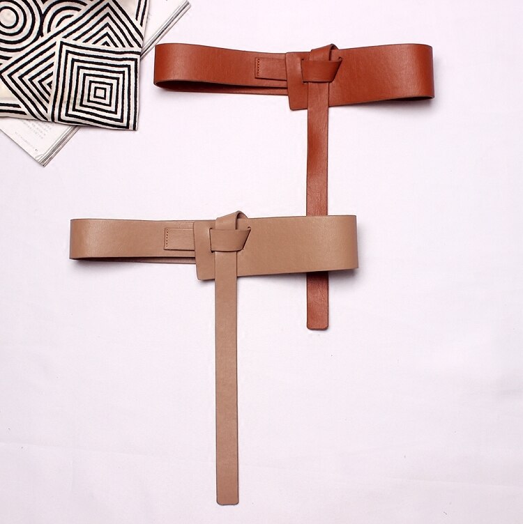 [Eam] Zomer Effen Kleur Zwart Pu Lederen Knoop Bandage Losse Lange Onregelmatige Riem Vrouwen Mode Tij alle-Match JG114