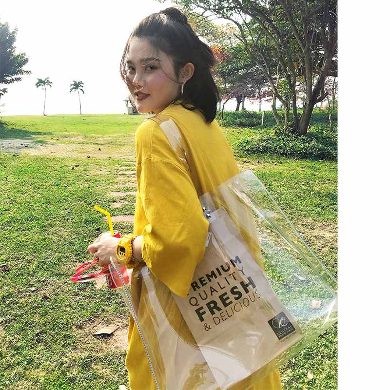 Casual totes kvinder pvc håndtasker gennemsigtige strandtasker sommer indkøbsposer damer skuldertaske åben håndtaske